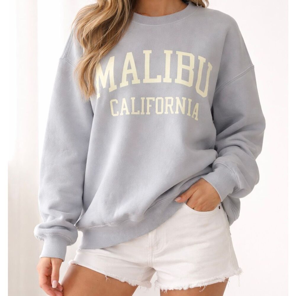 John Galt Pullover Crewneck Malibu California Baby Blue Purple One Size